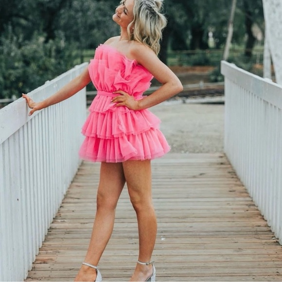 Pink Strapless Ruffle Dress - Picture 1 of 1